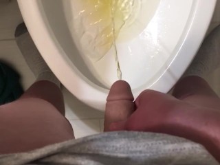 Desperate pee shy boy trembles as he pisses first time standing up