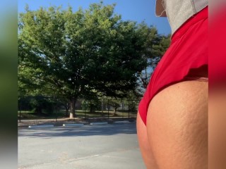 Amazing Public behind in Short Shorts on a dirty Sissy Trans chick CD