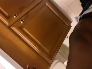 Milf Trans blows My dong in Party Bathroom